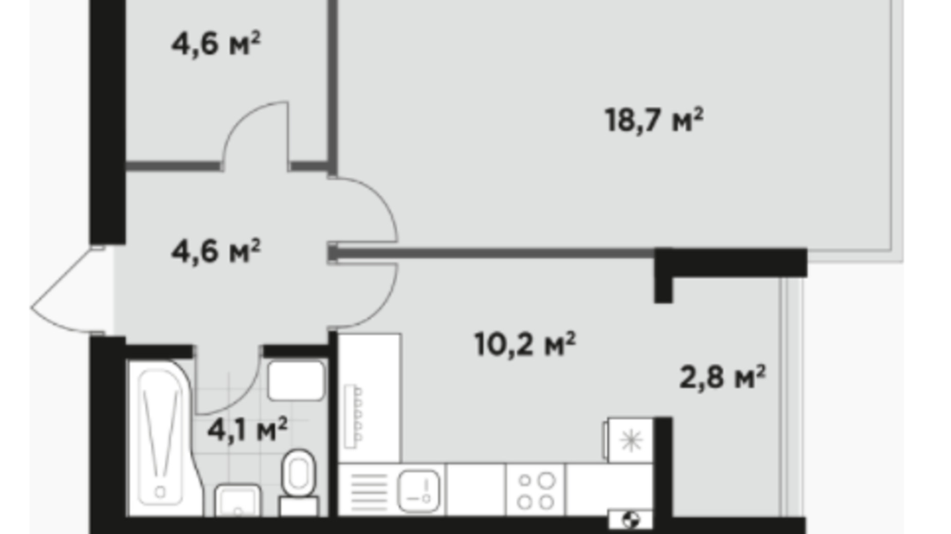 Планування 1-кімнатної квартири в ЖК Idilika Avenue 45.1 м², фото 322650