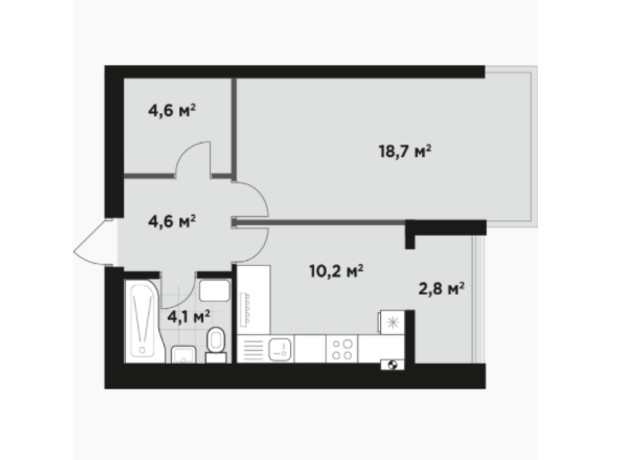 ЖК Idilika Avenue: планування 1-кімнатної квартири 45.1 м²