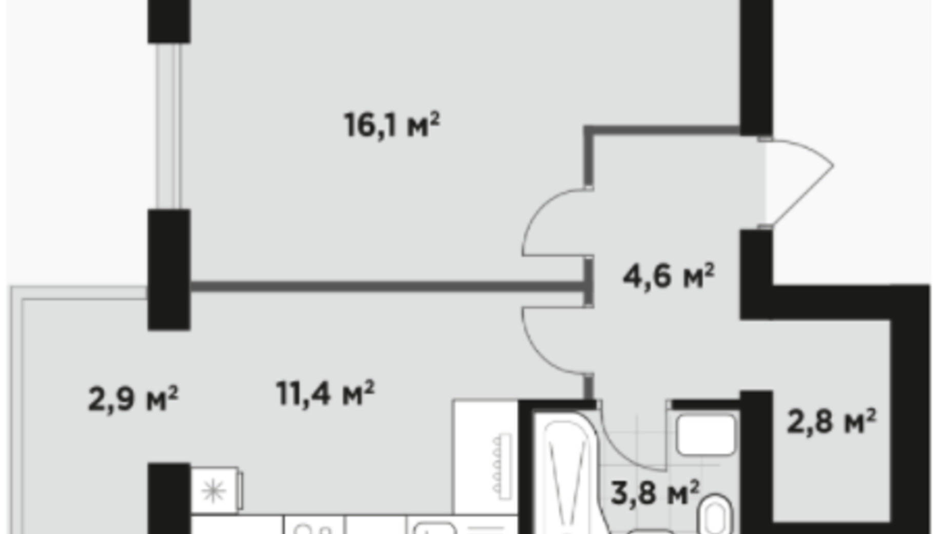 Планування 1-кімнатної квартири в ЖК Idilika Avenue 41.6 м², фото 322651