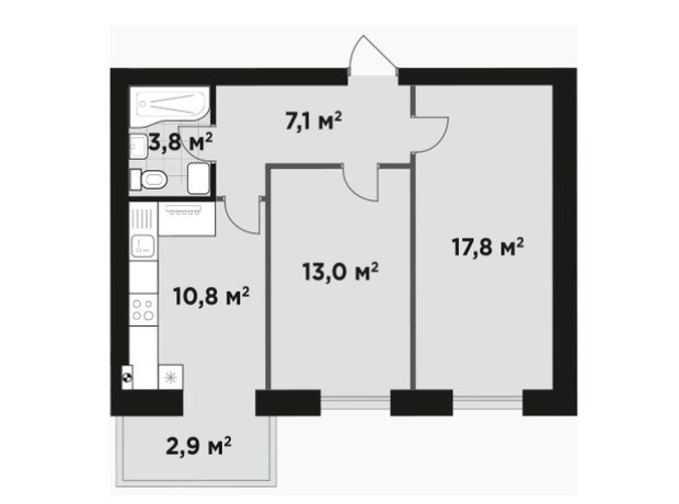 ЖК Idilika Avenue: планировка 2-комнатной квартиры 57 м²