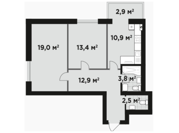 ЖК Idilika Avenue: планування 2-кімнатної квартири 65.4 м²
