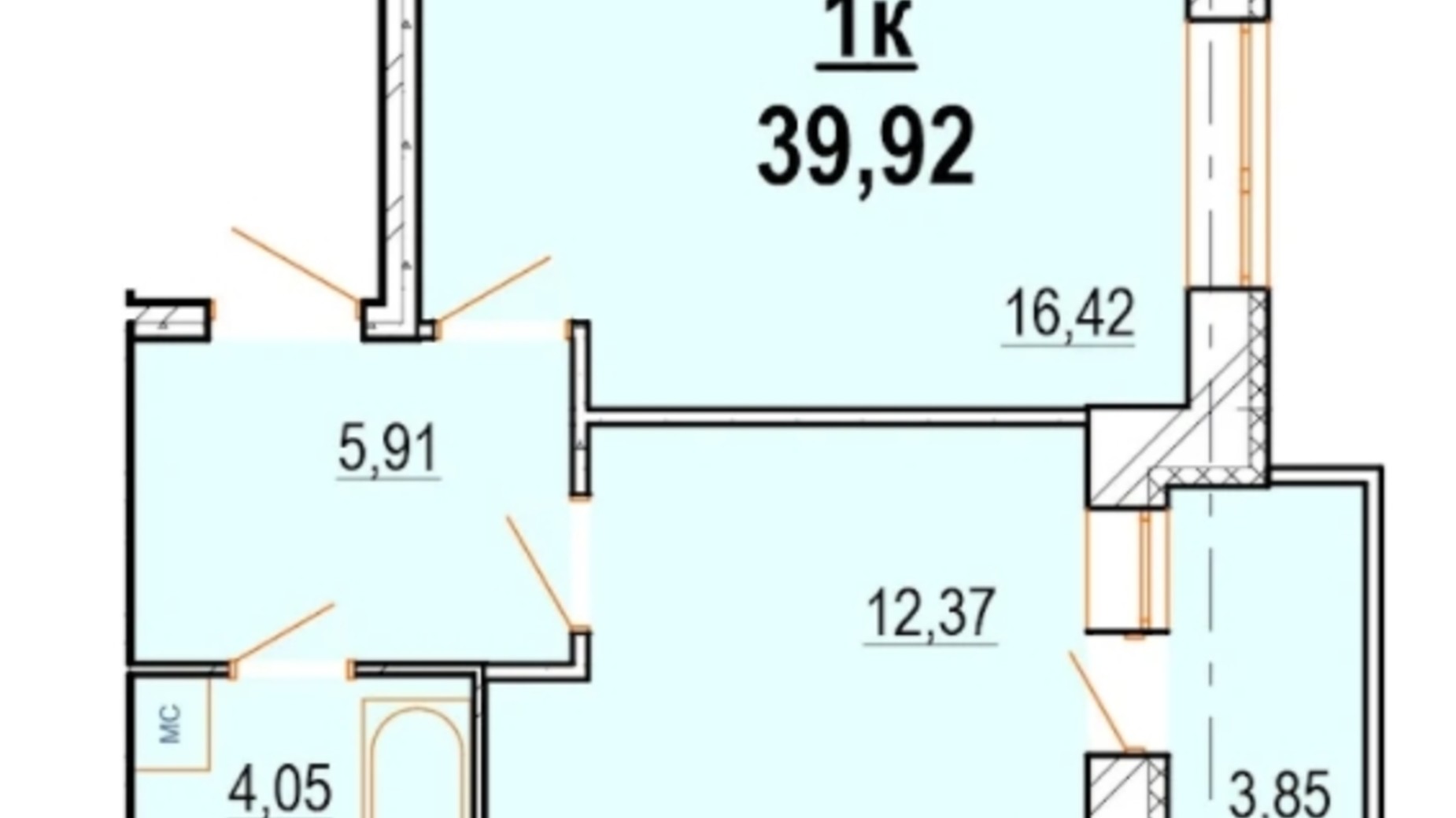 Планування 1-кімнатної квартири в ЖК Manhattan 39.78 м², фото 323051