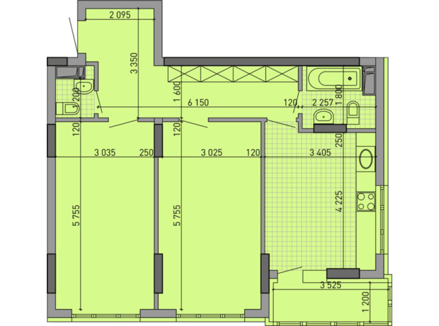 ЖК Паркове місто: планування 2-кімнатної квартири 72.4 м²