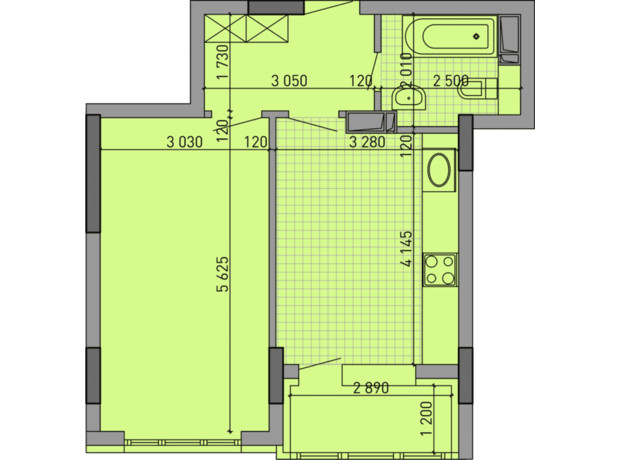 ЖК Паркове місто: планування 1-кімнатної квартири 43.39 м²