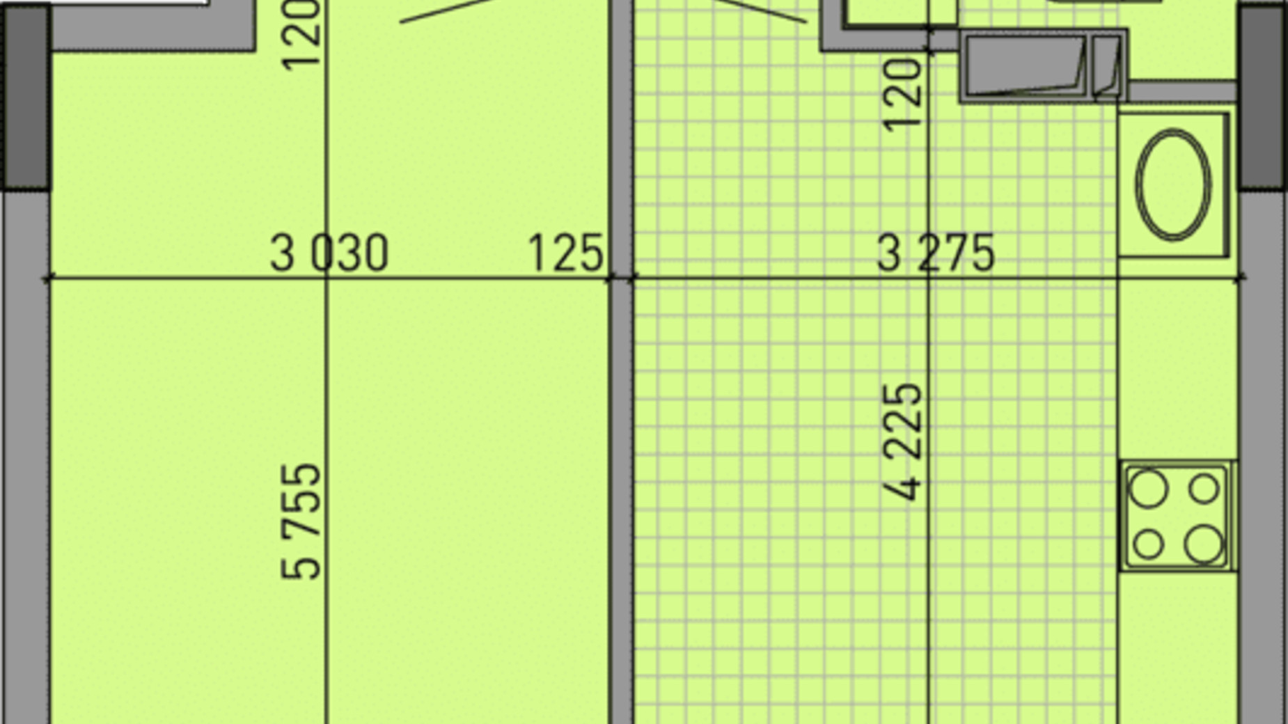 Планування 1-кімнатної квартири в ЖК Паркове місто 41.47 м², фото 323305