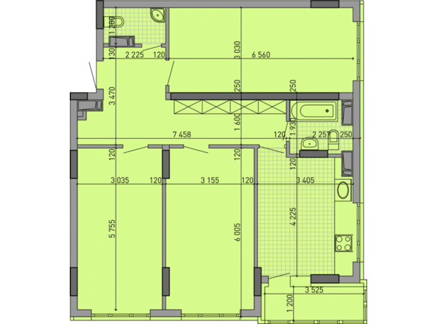 ЖК Парковый Город: планировка 3-комнатной квартиры 95.33 м²