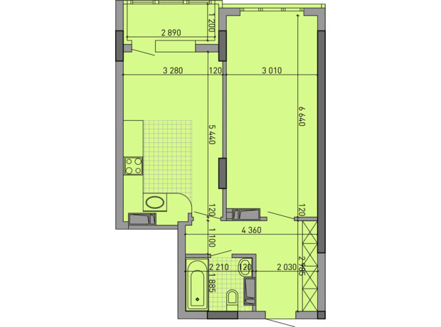 ЖК Парковый Город: планировка 1-комнатной квартиры 52.55 м²