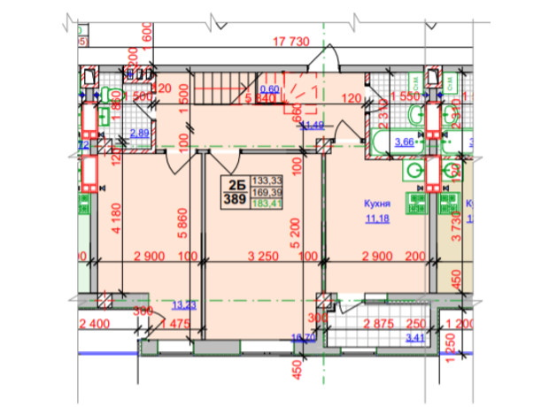 ЖК Спортивний: планування 2-кімнатної квартири 183.41 м²