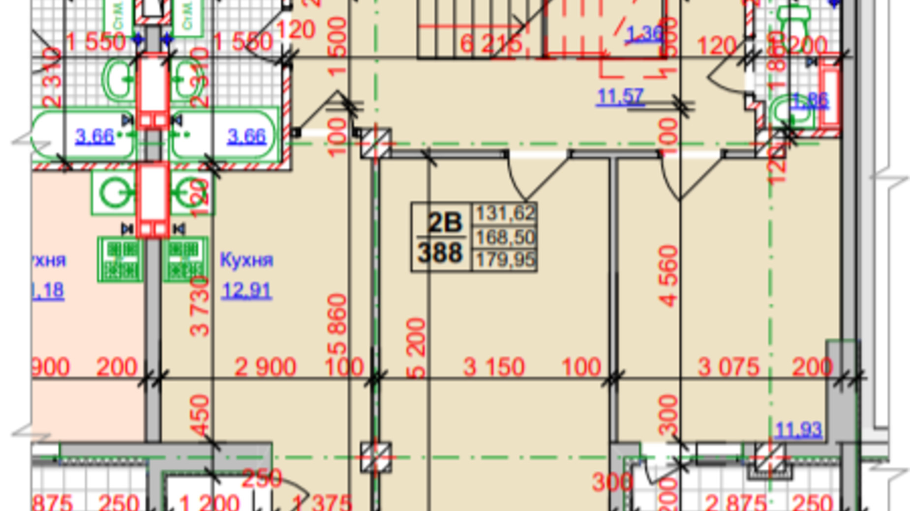 Планування багато­рівневої квартири в ЖК Спортивний 179.95 м², фото 323340