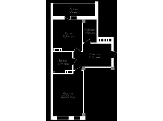 ЖК Континенталь на Валентиновской: планировка 1-комнатной квартиры 63.98 м²