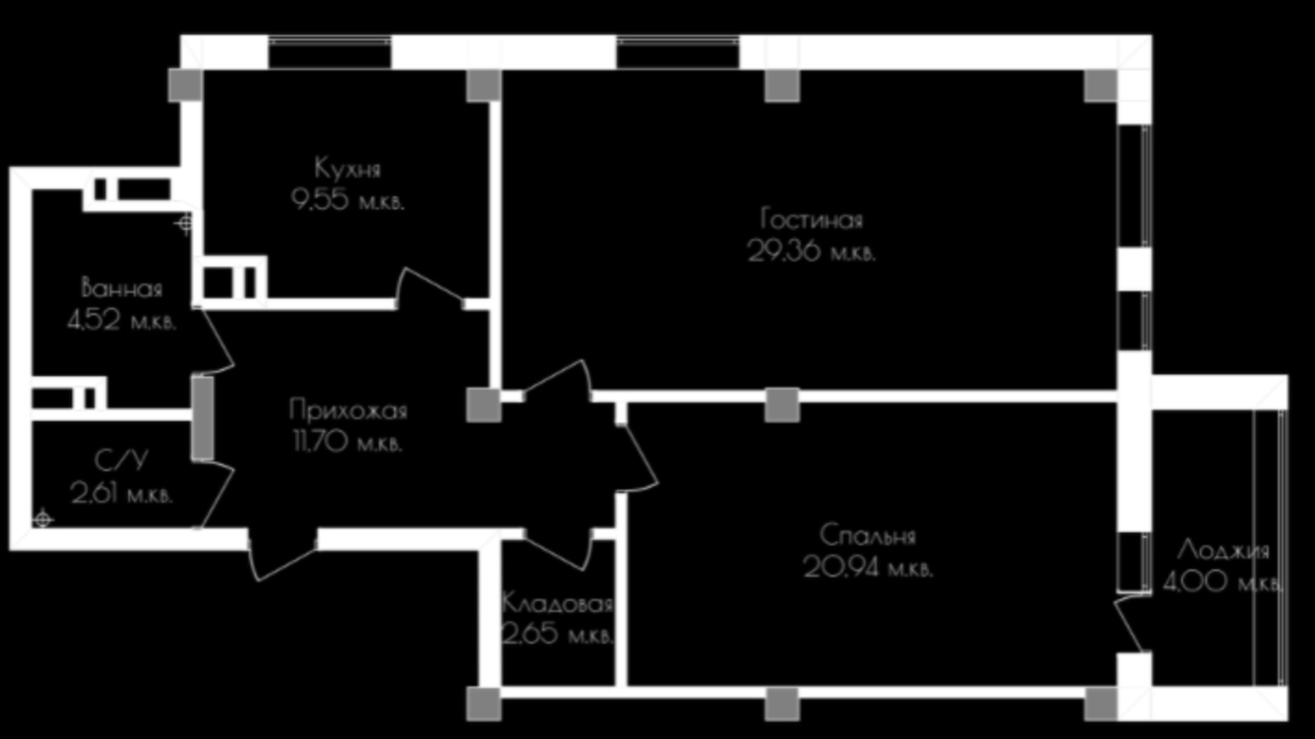 Планировка 2-комнатной квартиры в ЖК Континенталь на Валентиновской 85.07 м², фото 323407