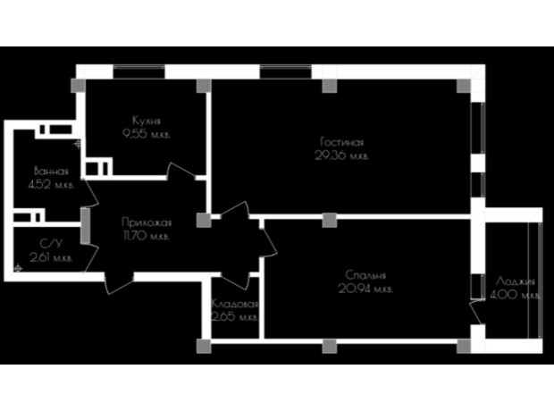 ЖК Континенталь на Валентиновской: планировка 2-комнатной квартиры 85.07 м²