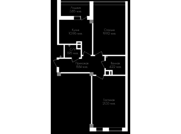ЖК Континенталь на Валентинівській: планування 2-кімнатної квартири 71.29 м²