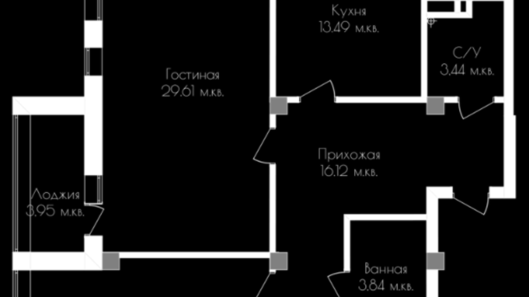 Планування 2-кімнатної квартири в ЖК Континенталь на Валентинівській 91.54 м², фото 323412