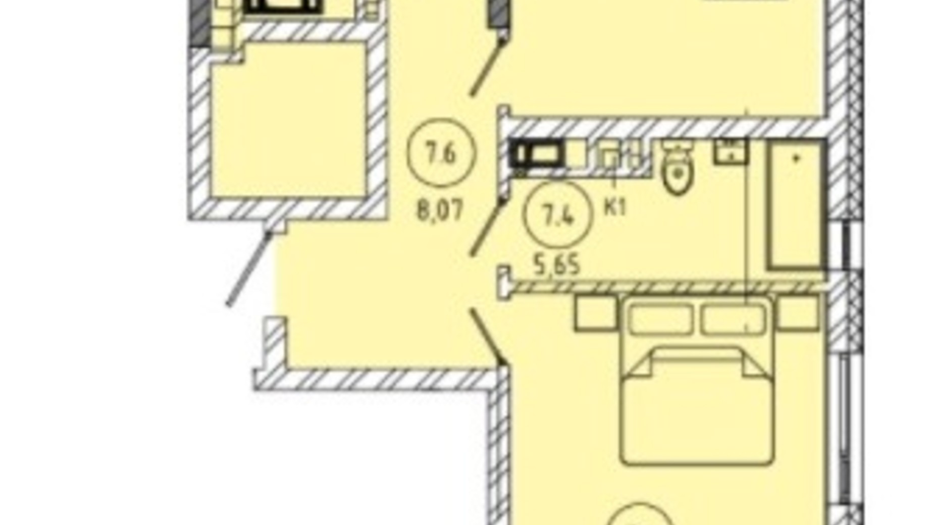 Планування 2-кімнатної квартири в ЖК вул. Миколайчука, 38  66.54 м², фото 323475