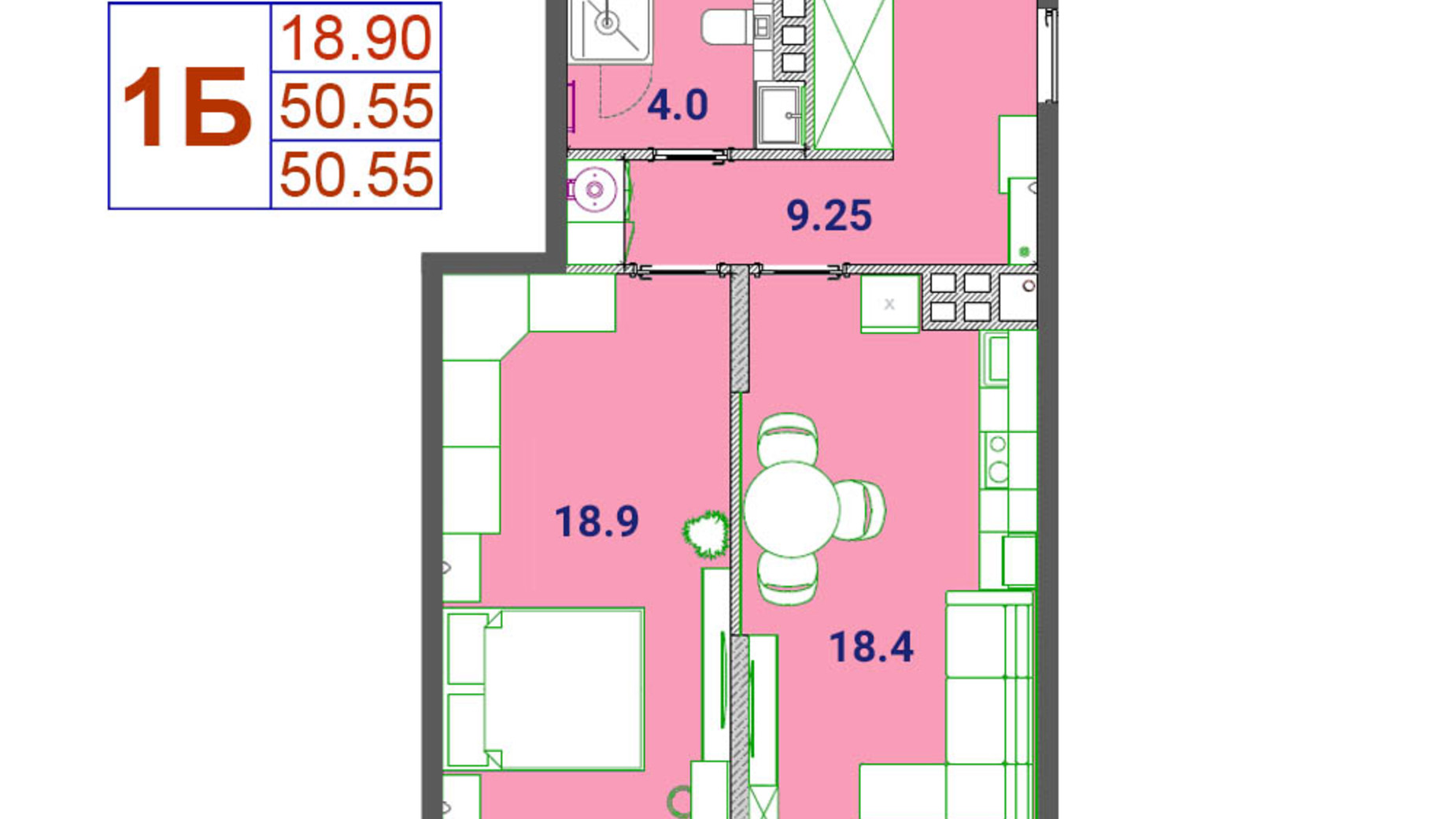 Планування 1-кімнатної квартири в ЖК SunCity 50.55 м², фото 323797