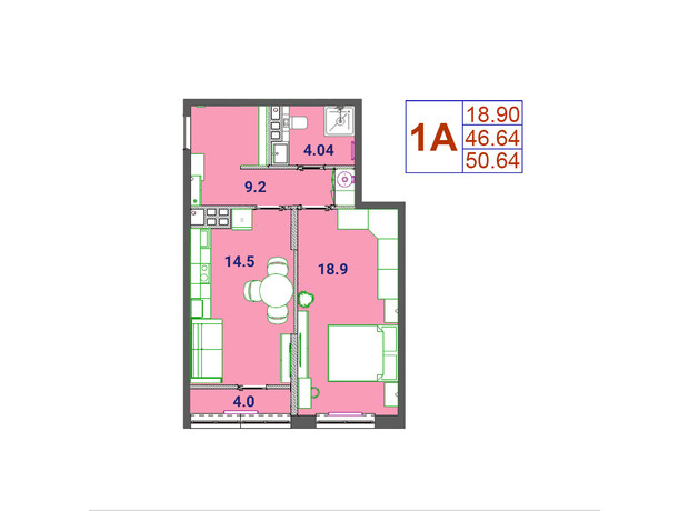 ЖК SunCity: планування 1-кімнатної квартири 50.3 м²