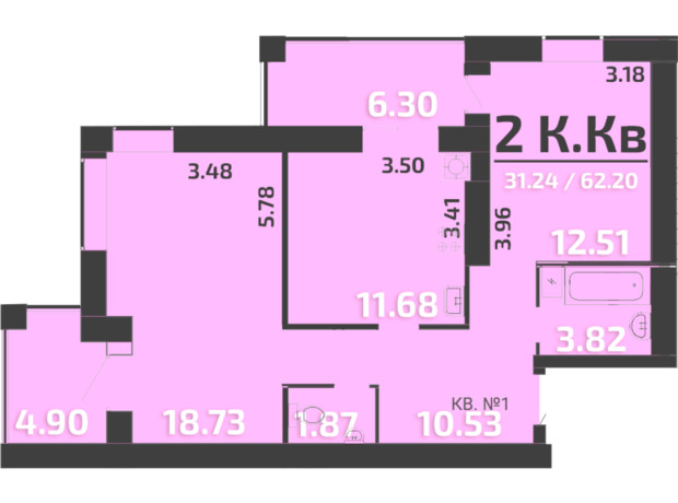 ЖК Park Residence: планування 2-кімнатної квартири 62 м²