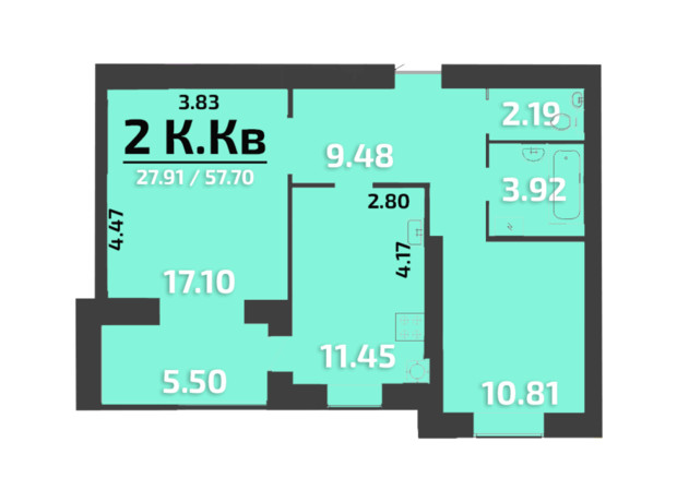 ЖК Park Residence: планування 2-кімнатної квартири 57 м²