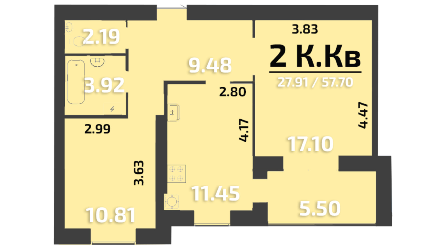 Планировка 2-комнатной квартиры в ЖК Park Residence 57 м², фото 323908