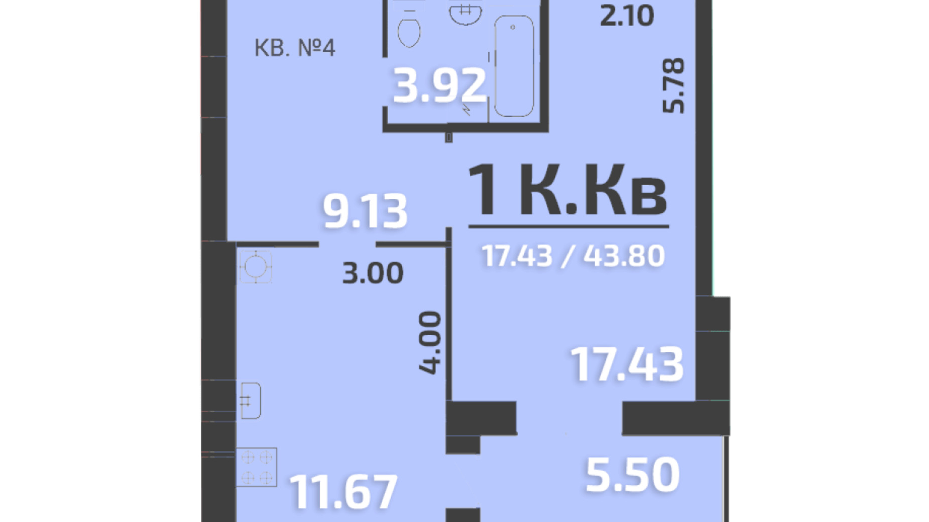 Планування 1-кімнатної квартири в ЖК Park Residence 43 м², фото 323913