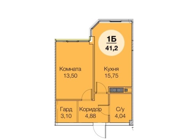 ЖК Нова Європа: планування 1-кімнатної квартири 41.2 м²