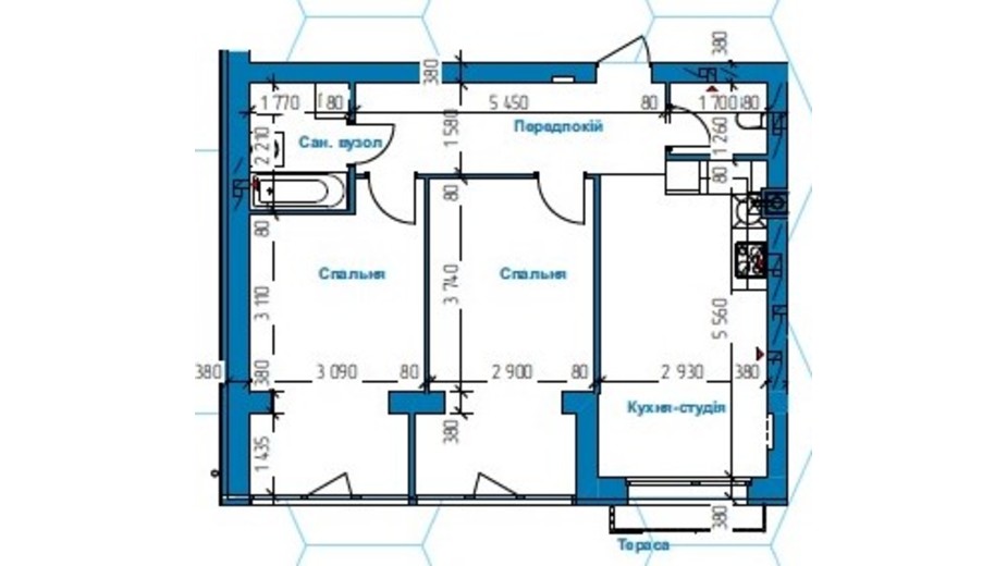 Планування 2-кімнатної квартири в ЖК в Лісовій Бучі 60.96 м², фото 324197