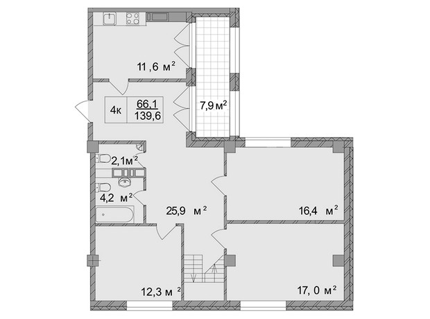 ЖК Титул Дом на Пушкинской: планировка 4-комнатной квартиры 139.6 м²