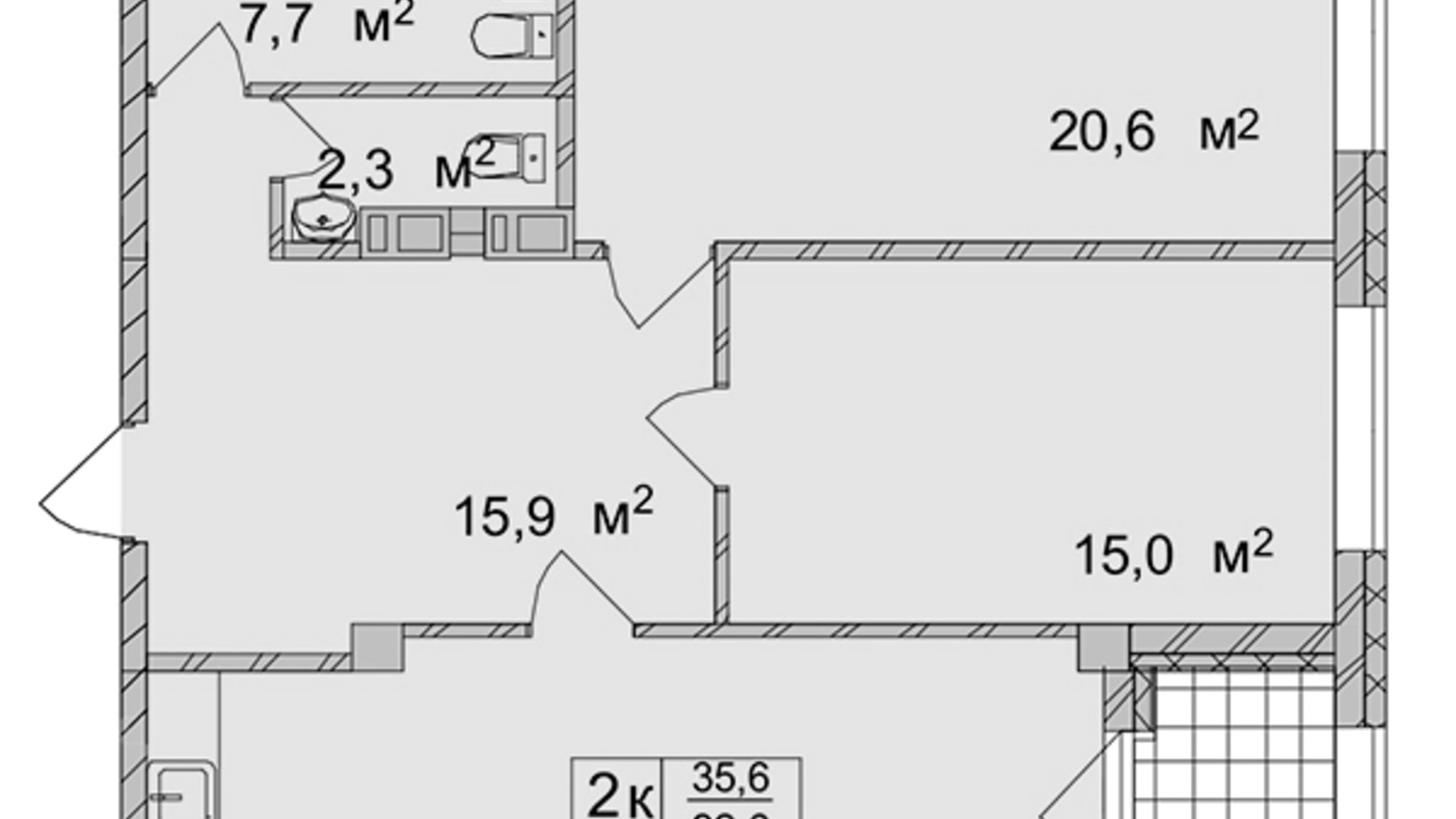 Планування 2-кімнатної квартири в ЖК Титул Будинок на Пушкінській 92.6 м², фото 324276