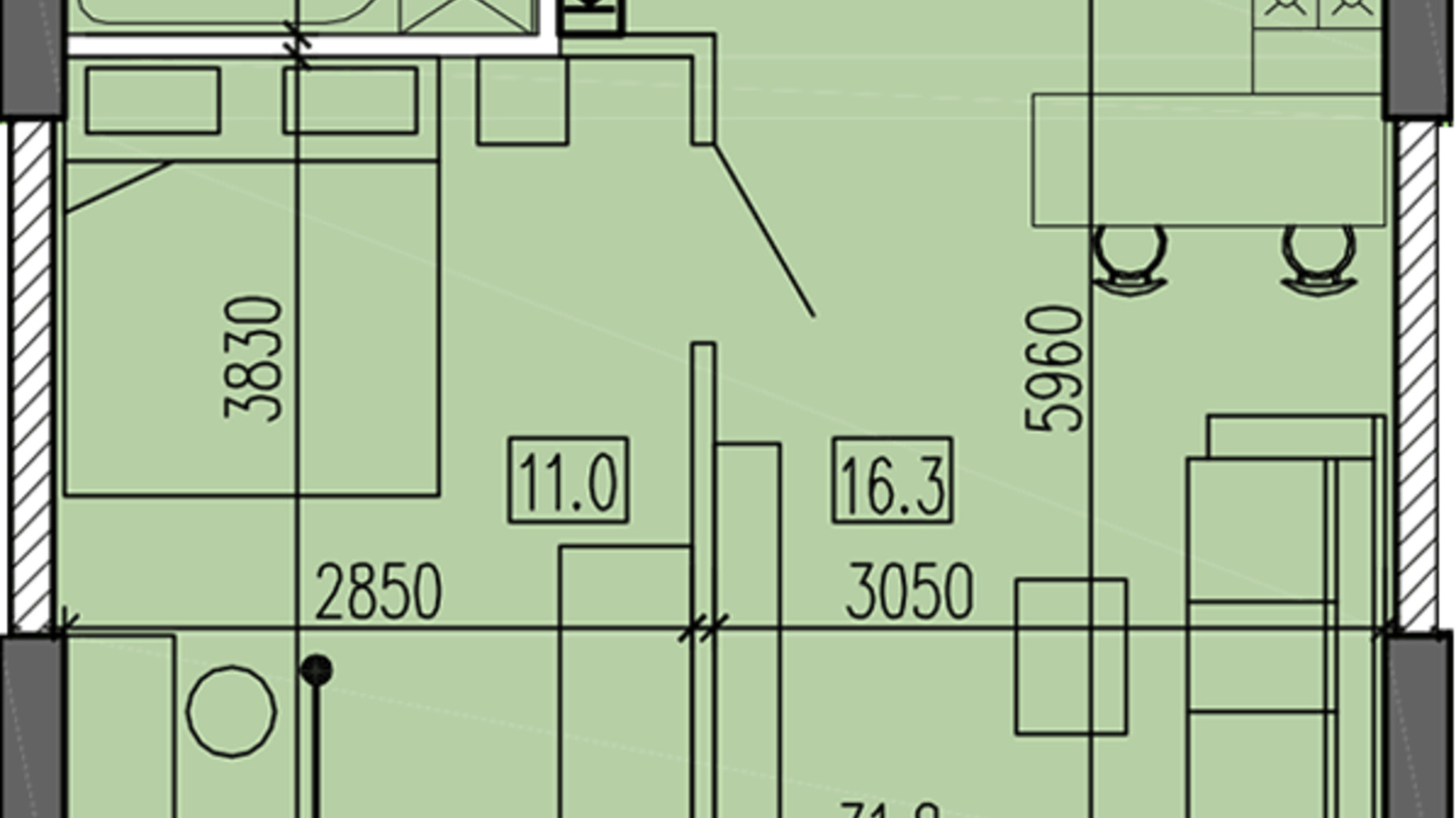 Планировка 1-комнатной квартиры в ЖК Затишний-2 39.7 м², фото 324358