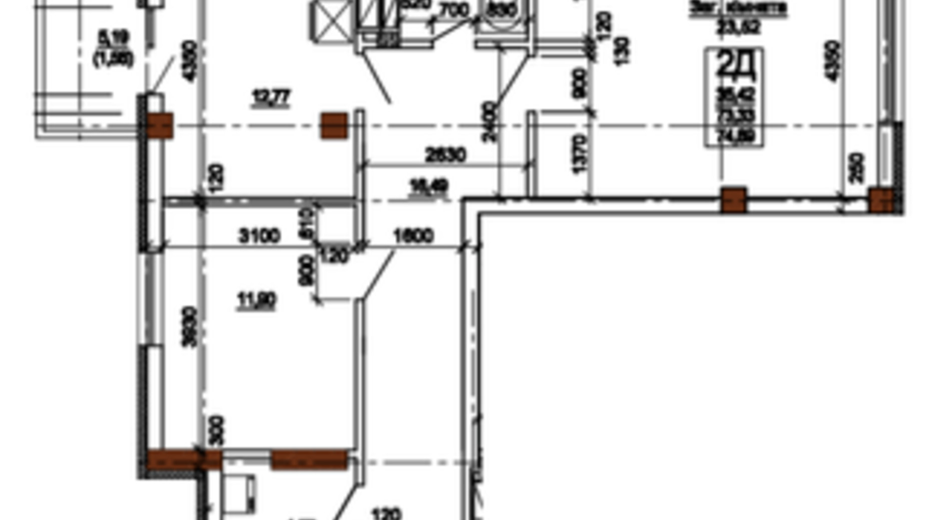 Планировка 2-комнатной квартиры в ЖК Центральный 74.89 м², фото 324948
