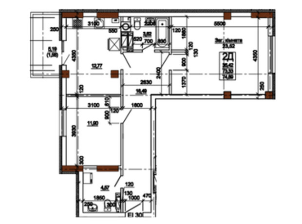 ЖК Центральний : планування 2-кімнатної квартири 74.89 м²