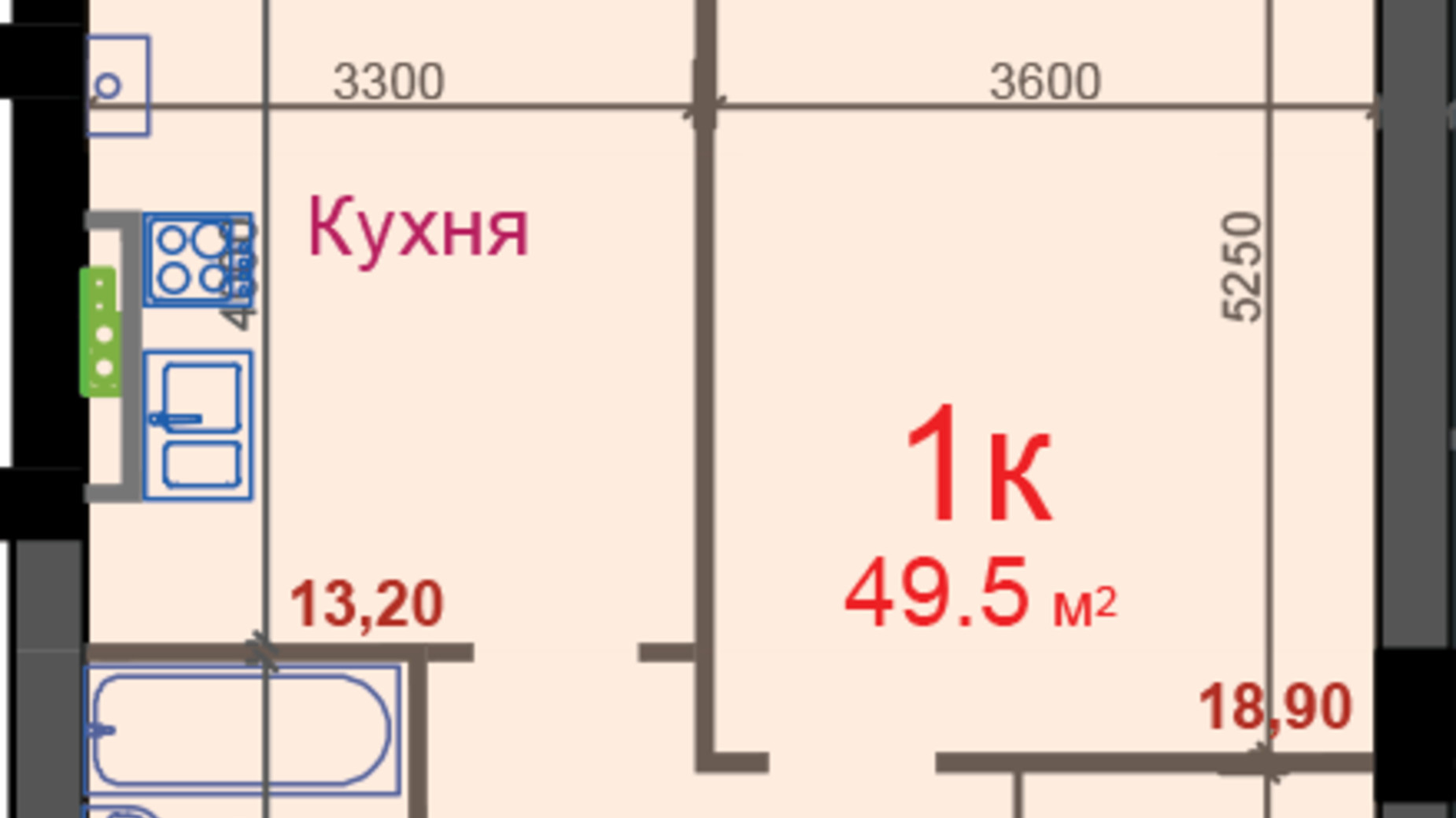 Планировка свободная планировка квартиры в ЖК Европейский 49.5 м², фото 325243