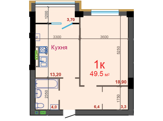 ЖК Европейский: свободная планировка квартиры 49.5 м²