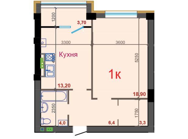 ЖК Европейский: свободная планировка квартиры 50.2 м²