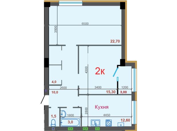 ЖК Европейский: свободная планировка квартиры 72.8 м²
