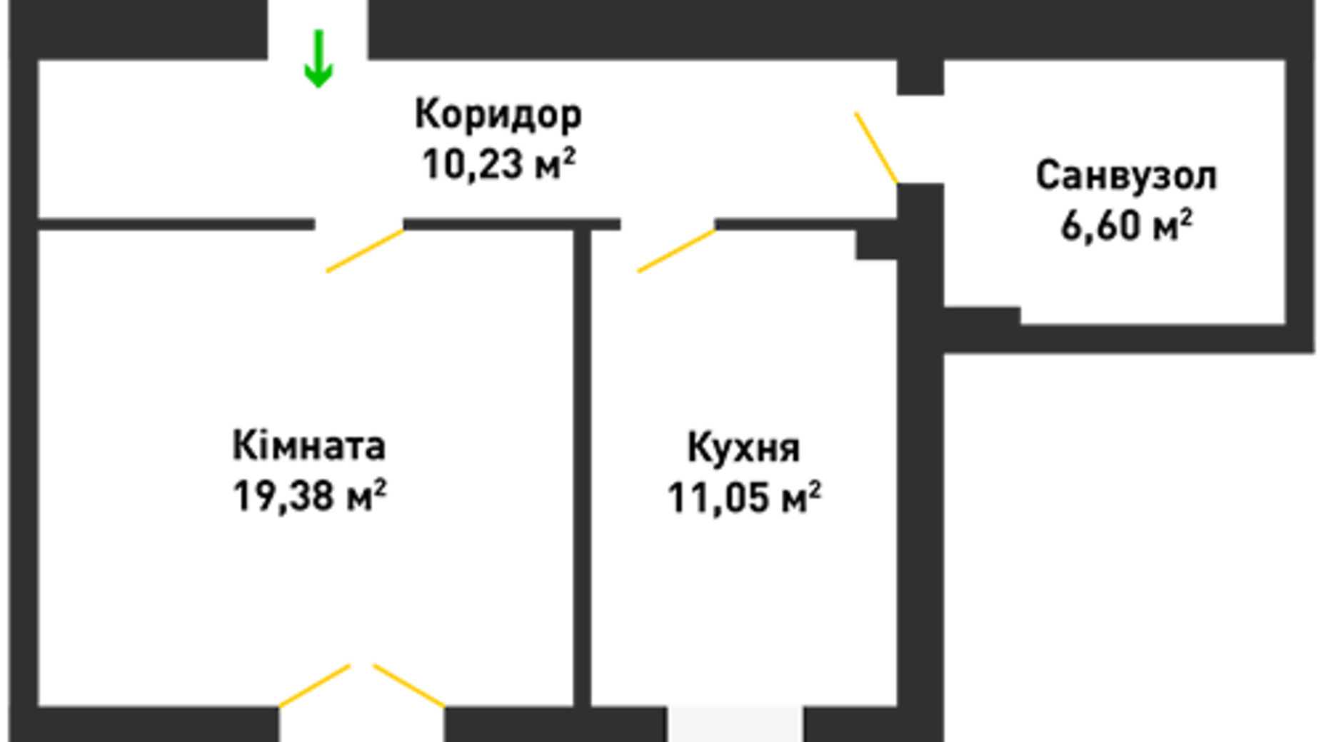 Планировка 1-комнатной квартиры в ЖК ул. Вячеслава Черновола, 30 47.26 м², фото 325400