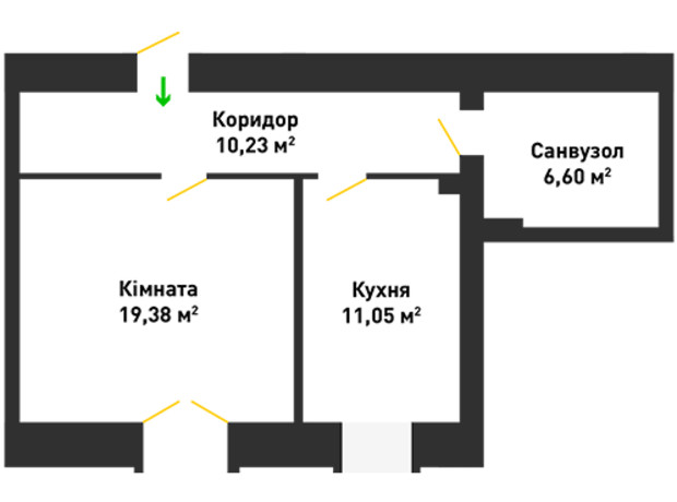 ЖК ул. Вячеслава Черновола, 30: планировка 1-комнатной квартиры 47.26 м²