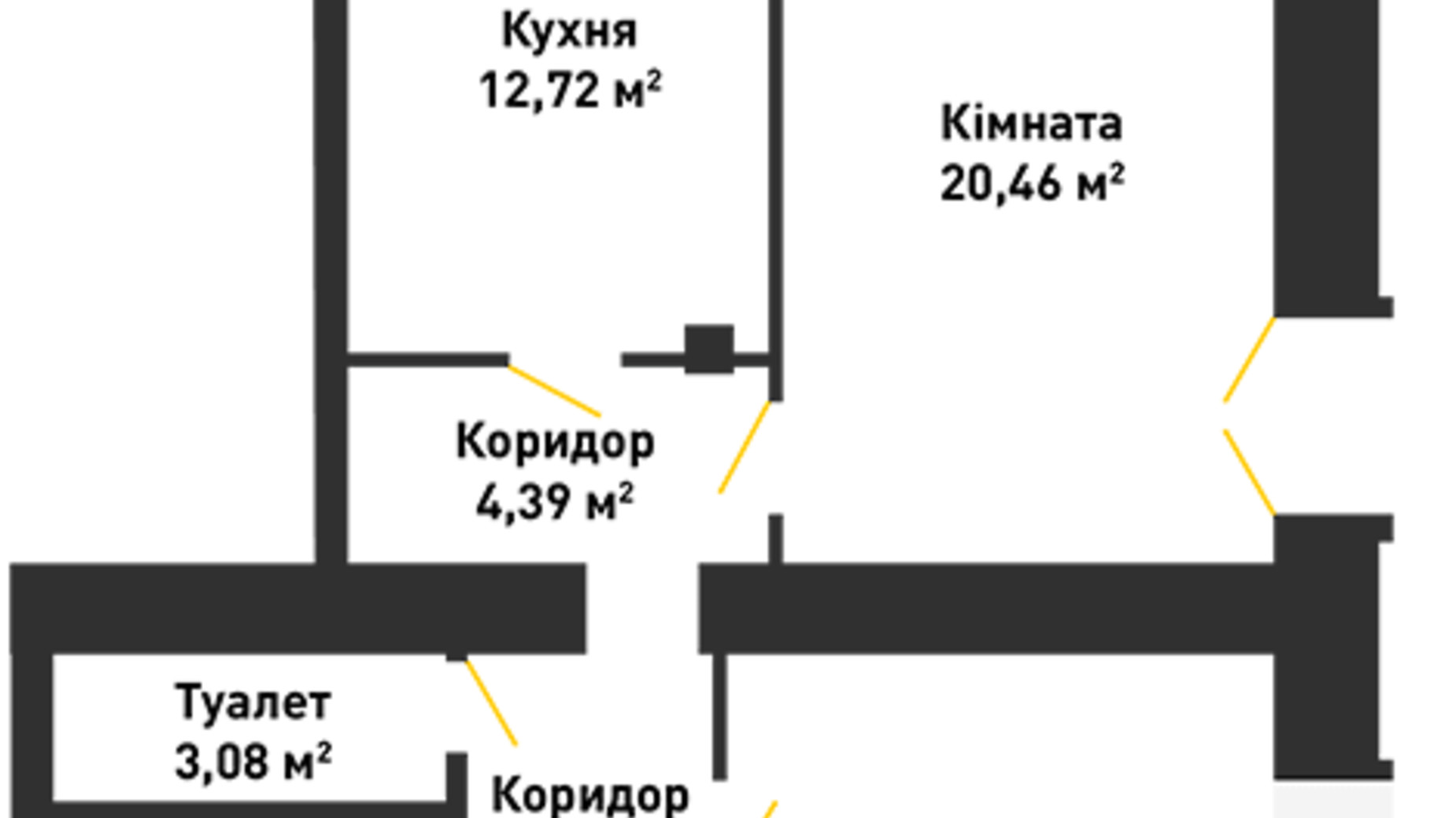 Планировка 2-комнатной квартиры в ЖК ул. Вячеслава Черновола, 30 63.15 м², фото 325403