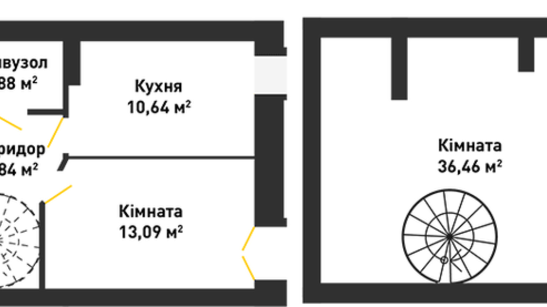 Планування 2-кімнатної квартири в ЖК вул. В'ячеслава Чорновола, 30 72.91 м², фото 325407