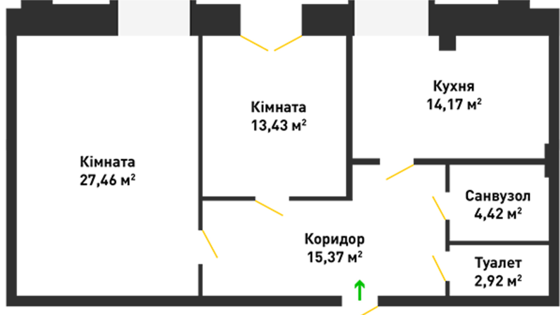 Планировка 2-комнатной квартиры в ЖК ул. Вячеслава Черновола, 30 77.77 м², фото 325410