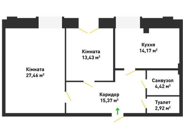 ЖК ул. Вячеслава Черновола, 30: планировка 2-комнатной квартиры 77.77 м²