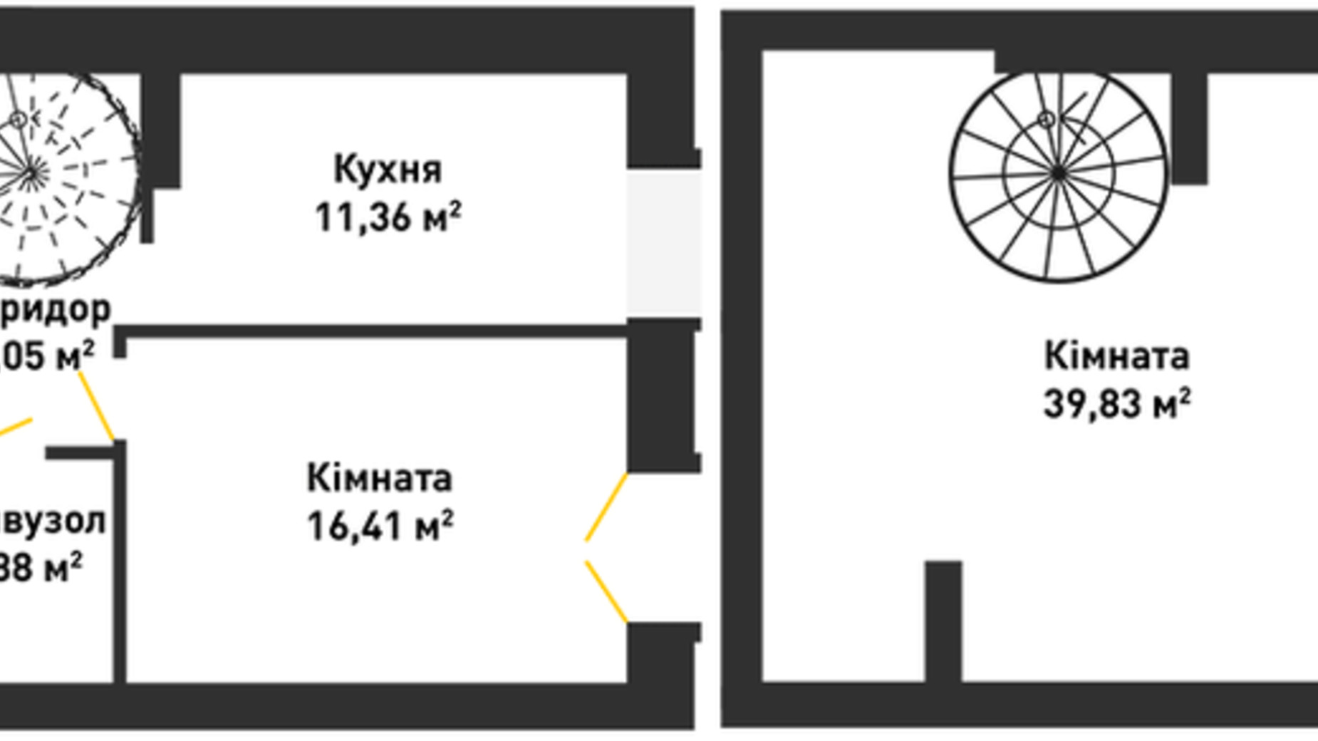 Планування 2-кімнатної квартири в ЖК вул. В'ячеслава Чорновола, 30 84.54 м², фото 325416