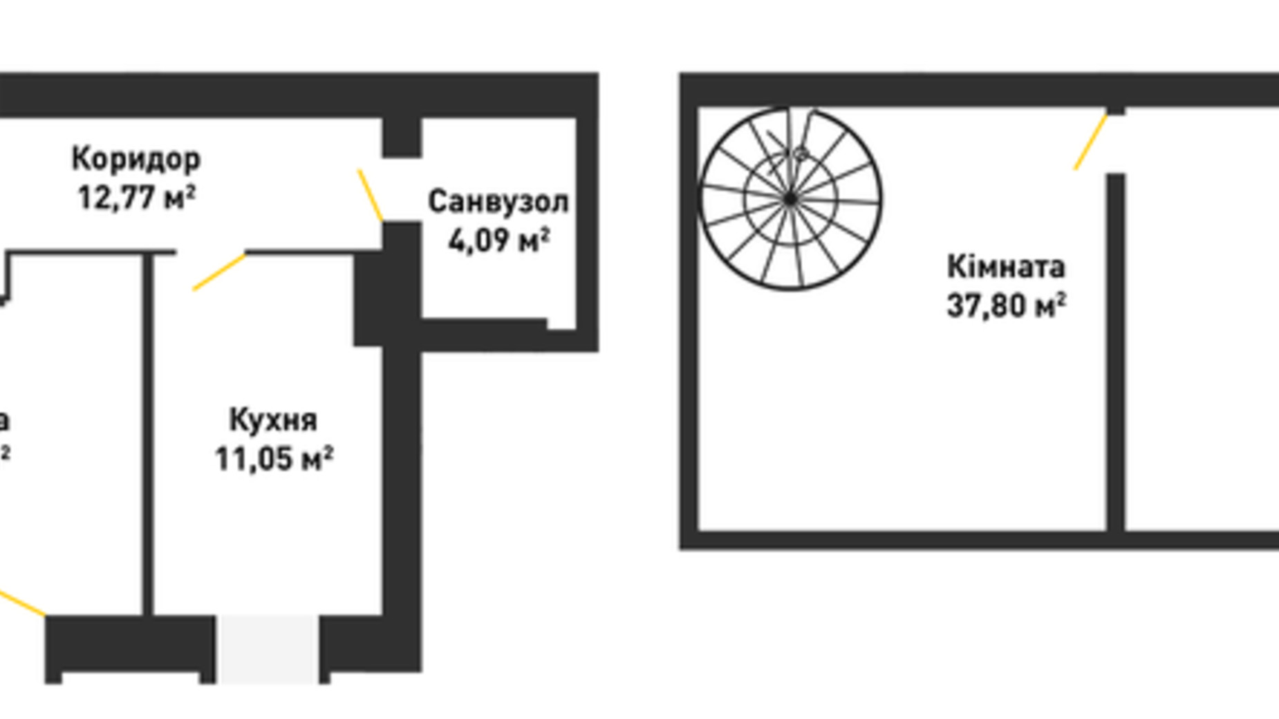 Планування 2-кімнатної квартири в ЖК вул. В'ячеслава Чорновола, 30 87.54 м², фото 325418
