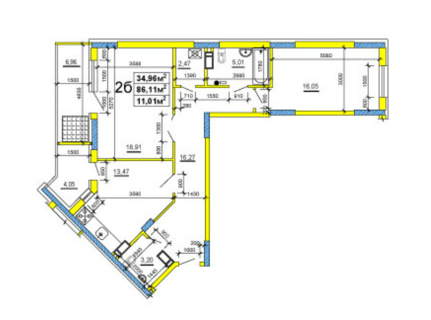ЖК ул. Сержанта Жужомы: планировка 2-комнатной квартиры 85.61 м²