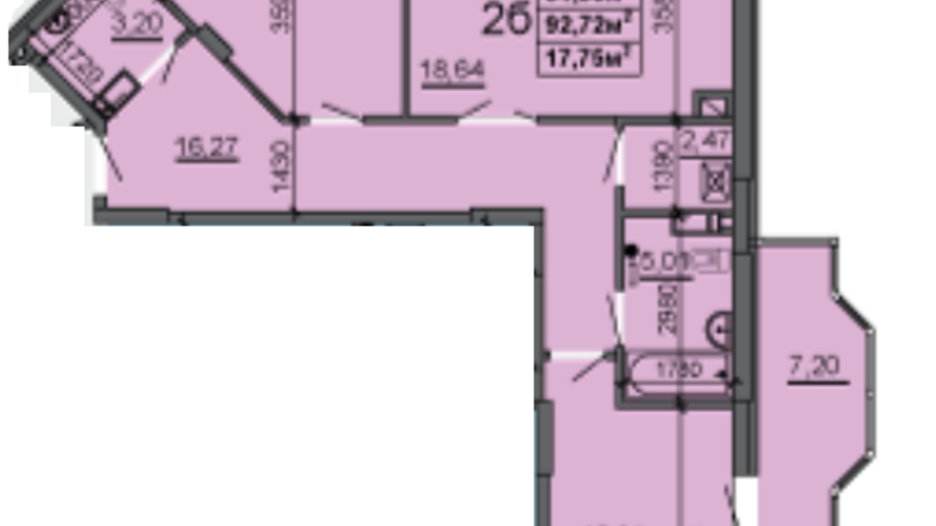 Планировка 2-комнатной квартиры в ЖК ул. Сержанта Жужомы 85.52 м², фото 325423
