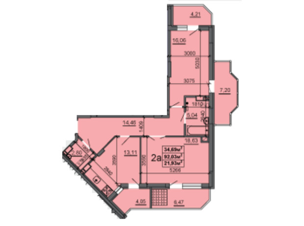 ЖК ул. Сержанта Жужомы: планировка 2-комнатной квартиры 91.57 м²