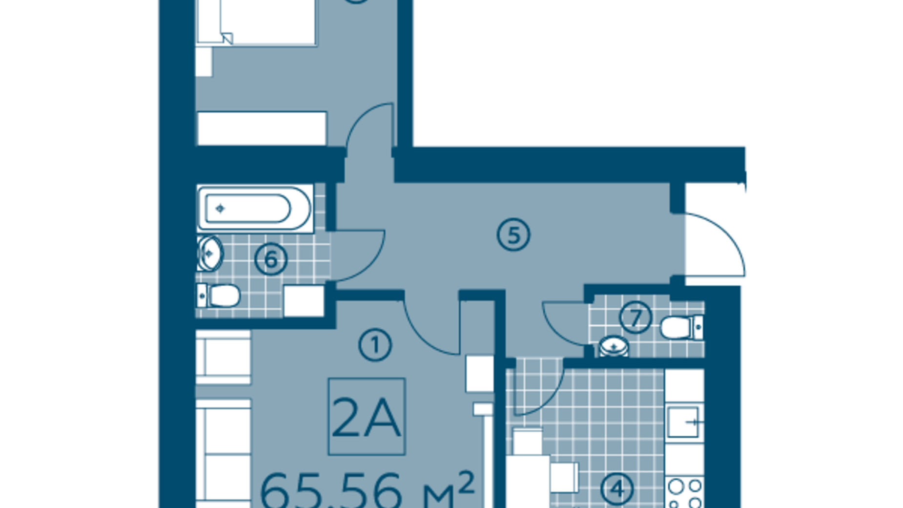 Планування 2-кімнатної квартири в ЖК Київський 65.78 м², фото 325691