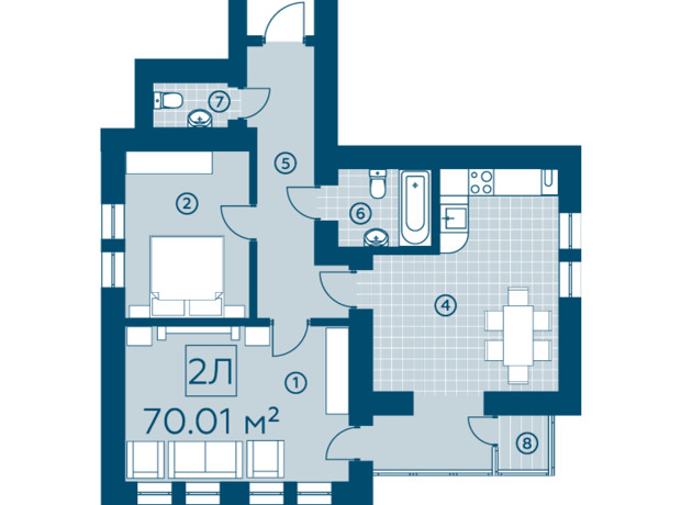 ЖК Київський: планування 2-кімнатної квартири 60.76 м²