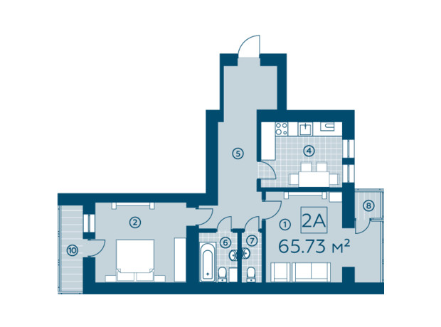 ЖК Киевский: планировка 2-комнатной квартиры 65.78 м²